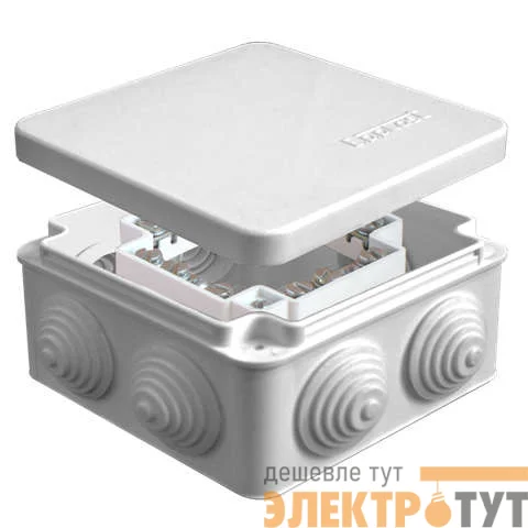 Коробка распределительная ОП 105х105х56мм IP54 с клемм. 7 выходов 4 гермоввода 16А 24 контакта крышка защелкивающаяся сер. Epplast 100028
