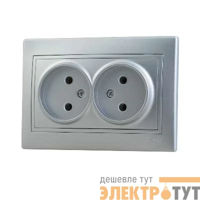 Розетка 2-м СП Мира 16А IP20 без заземл. керам. метал. сер. LEZARD 701-1010-128