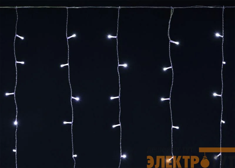 Гирлянда "Бахрома" 4.5х0.7м 200LED бел. IP44 провод прозр. 230В мерцание транзит IEK LGDU321-2-200-L3-T-S-44