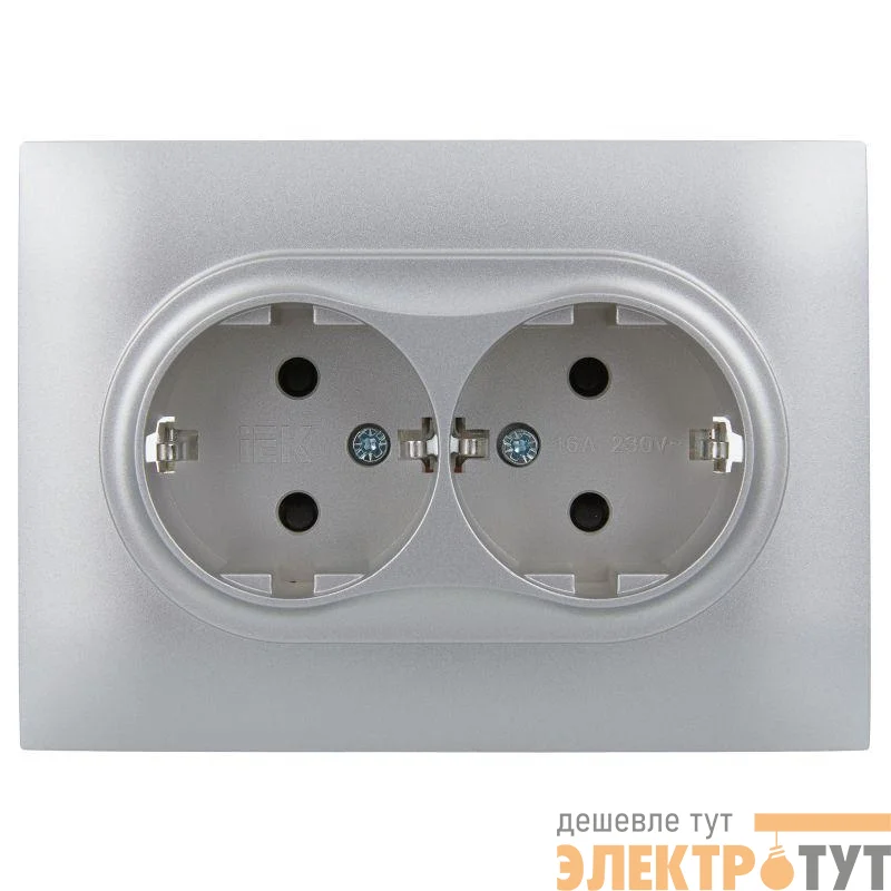 Розетка 2-м SKANDY 16А с заземл. защ. шторки в сборе SK-R07S серебр. IEK SK-R24-16-K23-F