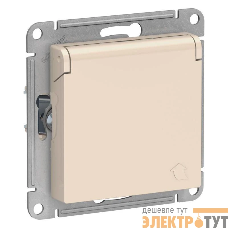 Розетка 1-м СП AtlasDesign 16А IP20 с заземл. защ. шторки с крышкой механизм беж. SE ATN000246