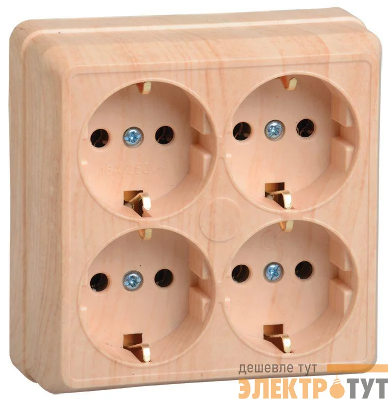 Розетка 4-м ОП Октава РС24-3-ОС 16А IP20 с заземл. сосна GENERICA ERO41-K03-16-DC