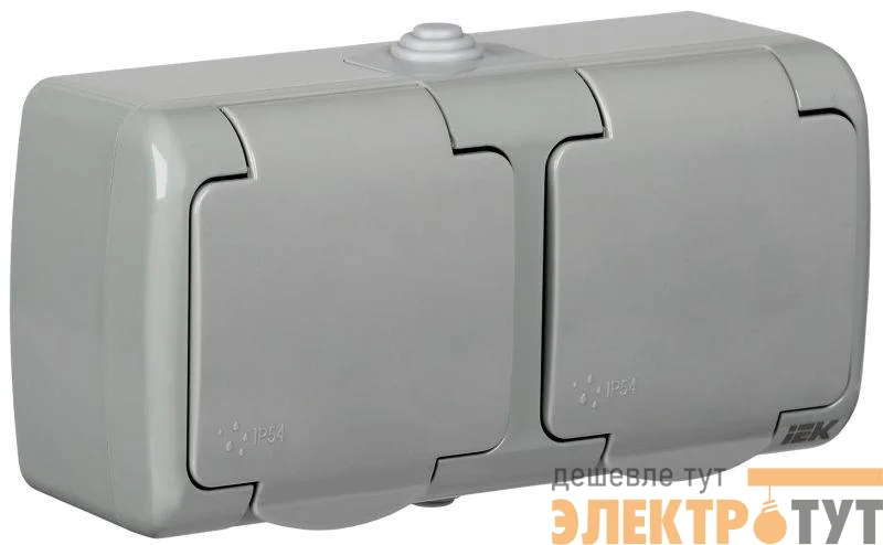 Розетка 2-м ОП Aquatic РСш22-2-А 16А IP54 с заземл. с крышкой сер. IEK ERA22-K03-16-54