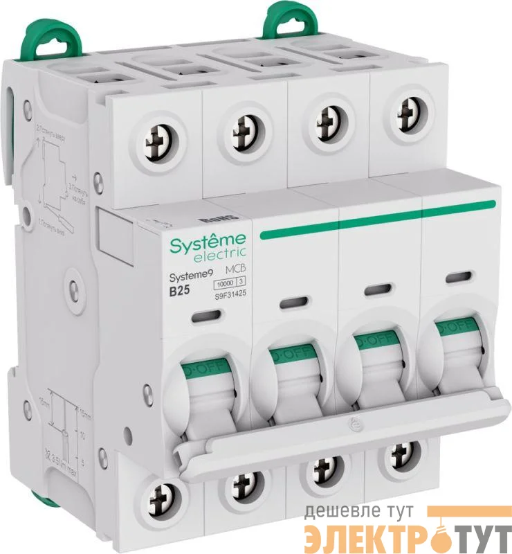 Выключатель автоматический 4п B 25А 10кА Systeme9 400В SE S9F31425