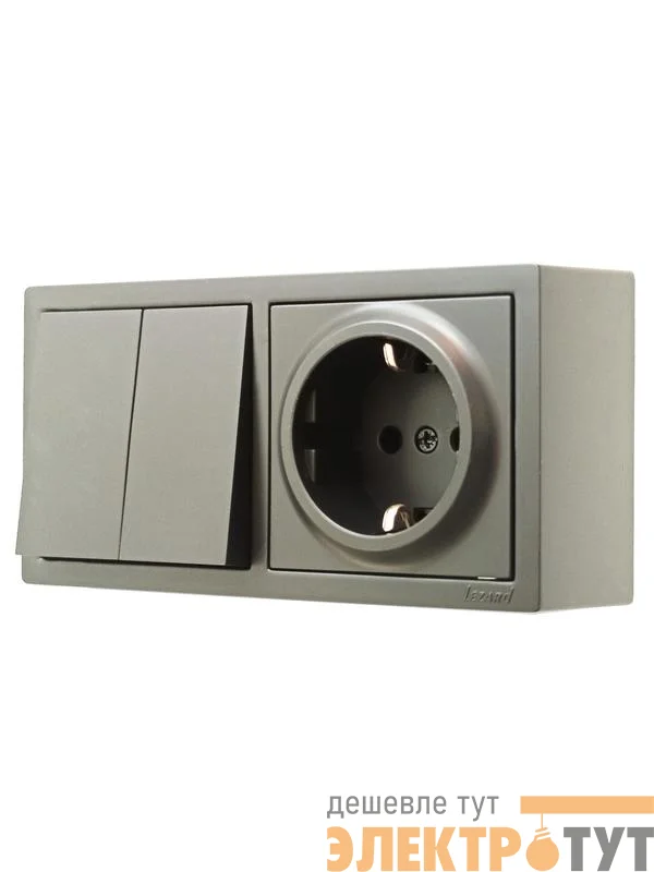 Блок ОП LETO (2-кл. выключатель + 1-м розетка с заземл.) горизонт. платина LEZARD 752-3500-170BKP
