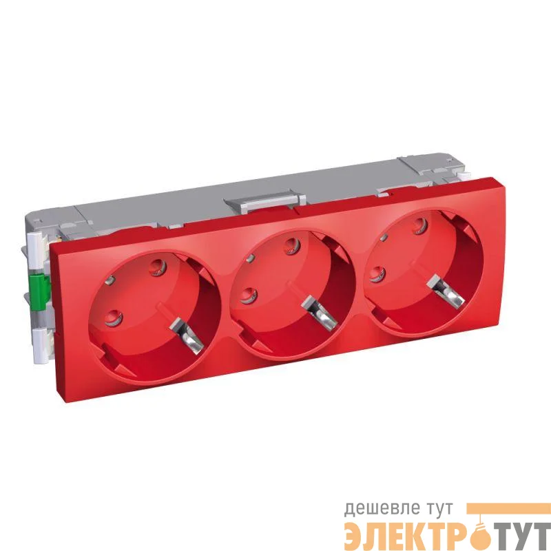 Механизм розетки 3-м СП 6мод. Altira Х3 45 16А IP20 2P+E защ. шторки для кабель-канала OL45 красн. SchE ALB45264