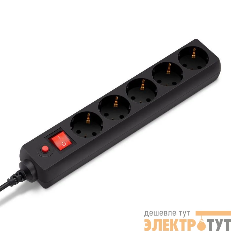 Удлинитель с сетевым фильтром 5х5м с заземл. 10А IP20 500SH-5-B 2.2кВт ПВС черн. BURO 992296