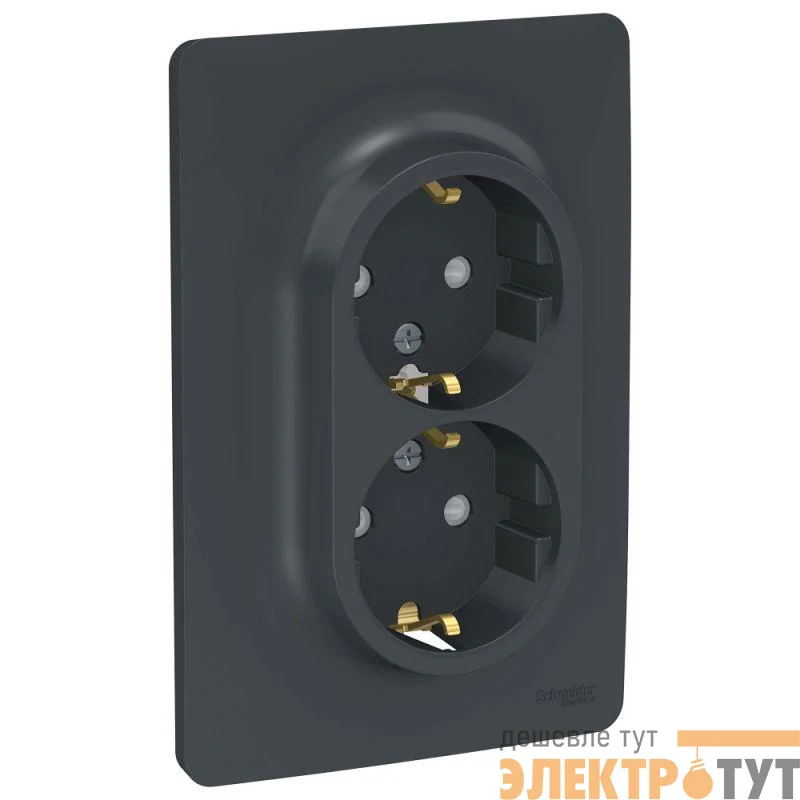 Розетка 2-м СП 2мод. Unica New 16А IP21 с заземл. защ. шторки винт. клеммы антрацит SchE NU206754
