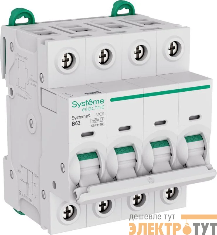 Выключатель автоматический 4п B 63А 10кА Systeme9 400В SE S9F31463