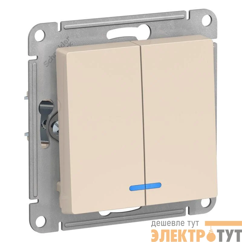 Выключатель 2-кл. СП AtlasDesign 10А IP20 (сх. 5а) 10AX с подсветкой механизм беж. SE ATN000253