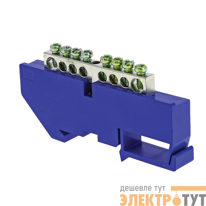 Шина нулевая N 6х9 8 отверст. цинк син. изолятор на DIN-рейку PROxima EKF sn1-63-08-d