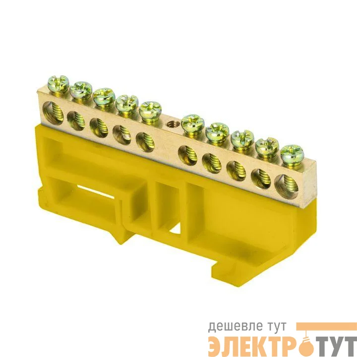 Шина нулевая N 6х9 10 отвер. латунь желт. изолятор на DIN-рейку розн. стикер PROxima EKF sn0-63-10-dz-r