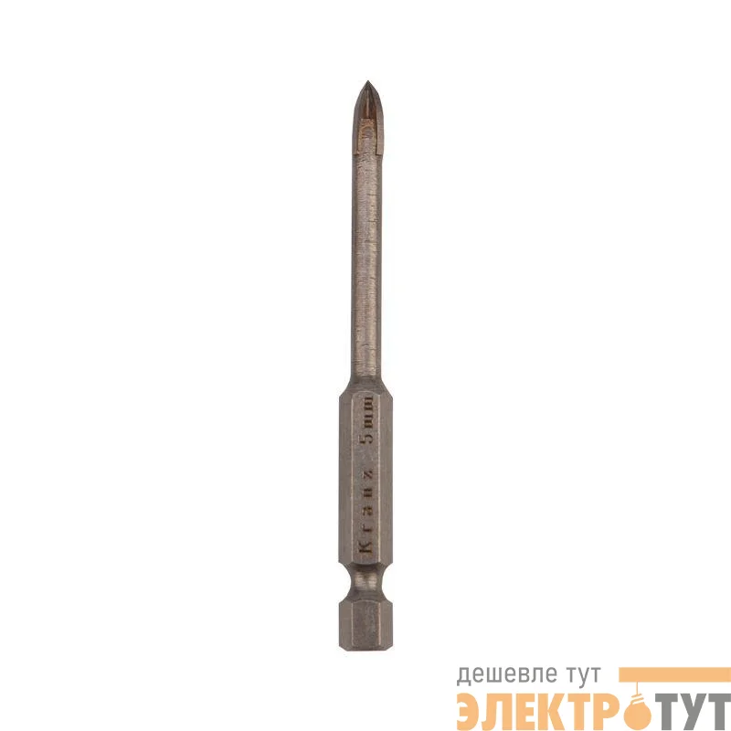 Сверло по стеклу и керамике 5мм 4 грани шестигранный хвостовик Kranz KR-91-0648