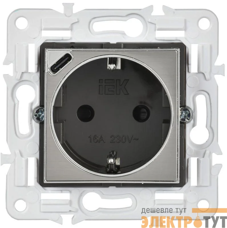 Розетка SKANDY 18Вт 16А с заземл. защ. шторки с USB C SK-R17N никель IEK SK-R14-16-U14-018-K50