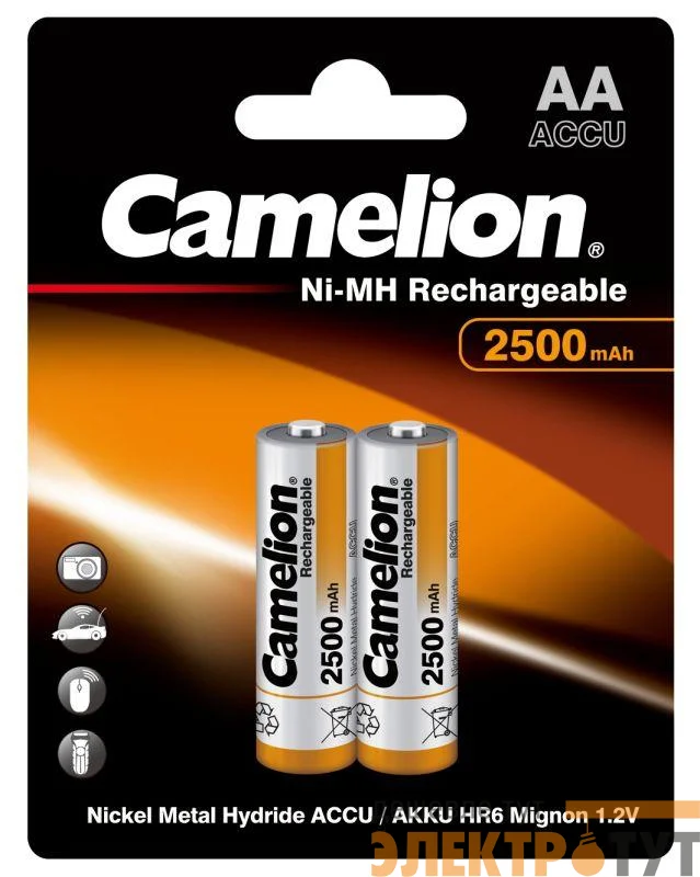 Аккумулятор R6 NI-MN 2500мА.ч BP-2 (блист.2шт) Camelion 6107