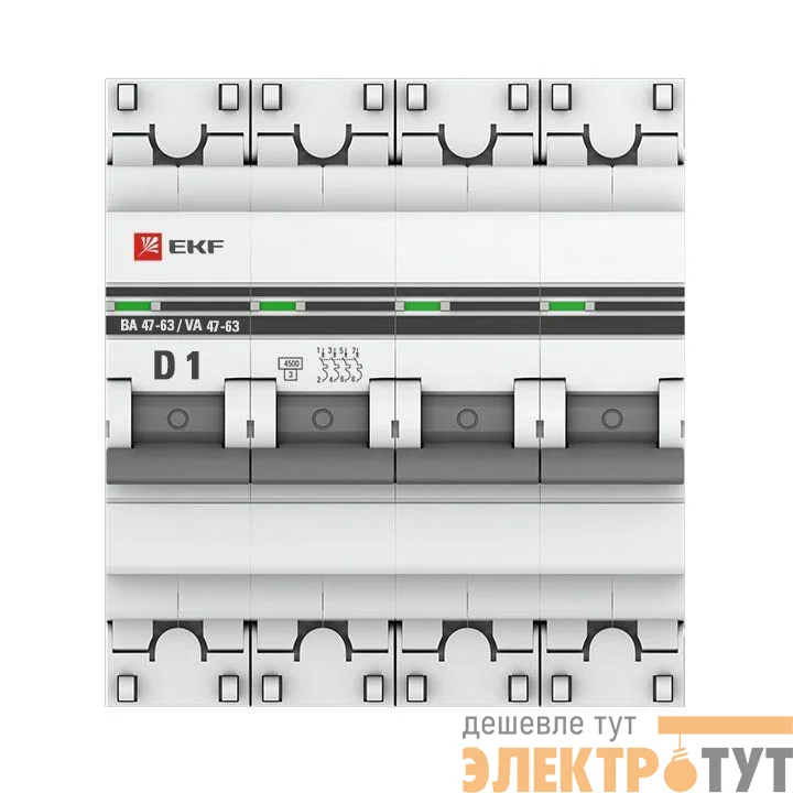 Выключатель автоматический модульный 4п D 1А 4.5кА ВА 47-63 PROxima EKF mcb4763-4-01D-pro