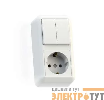 Блок комбинированный ОП БКВР-428 Оптима (2-кл. выкл. + розетка с заземл.) бел. Кунцево 8066
