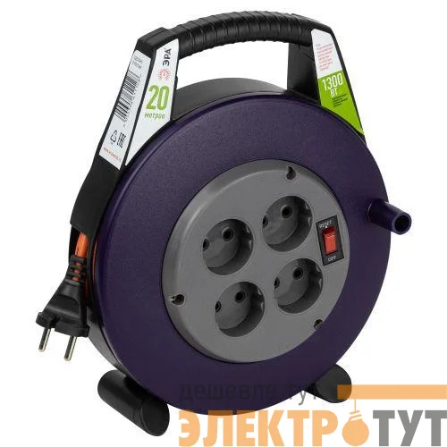 Удлинитель в закрыт. корпусе 4х20м без заземл. 6А с выкл. BPx-4-2x0.75-20m ПВС 2x0.75 Эра Б0052924