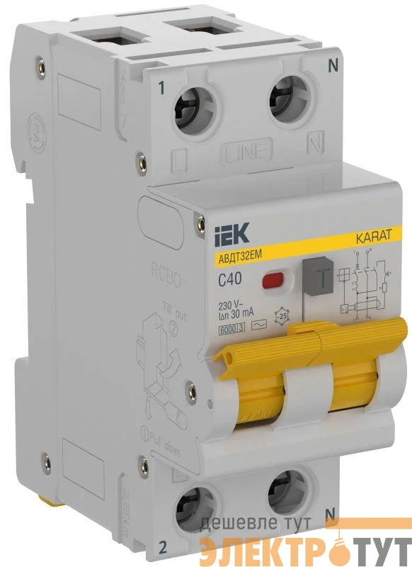 Выключатель автоматический дифференциального тока C 40А 30мА тип AC АВДТ32EM KARAT IEK KA-VD14-1-040-C-030-AC