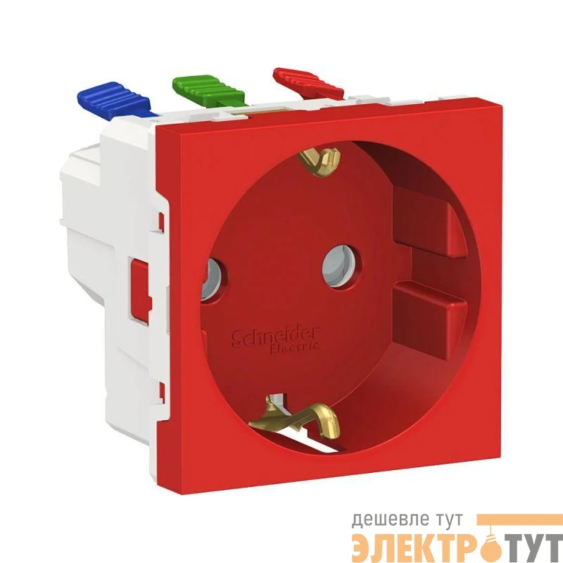 Розетка 1-м 2мод. Unica Modular 16А IP21 250В с заземл. защ. шторки быстрозажим. клеммы красн. SchE NU305703