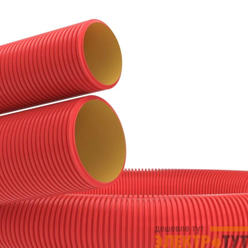 Труба гофрированная двустенная ПНД гибкая d200мм с протяжкой с муфтой для кабельной канализации SN6 500Н красн. (уп.35м) DKC 121920