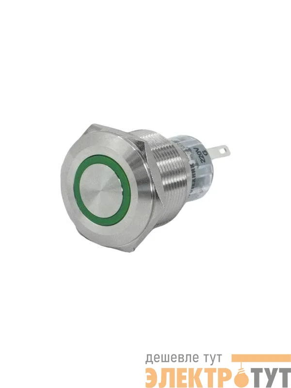 Выключатель кнопочный GQ22-L-11E/G/220V/S 1НО+1НЗ цилиндр с подсветкой 220В AC/DC d22мм IP65 метал. зел. Электротехник ET020093