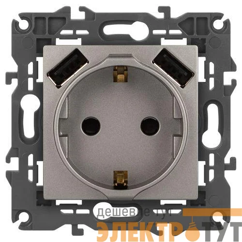 Розетка Elegance 14-4109-16 16A 250В 2P+E защ. штор. с 2xUSB 3А 5В титан Эра Б0065775