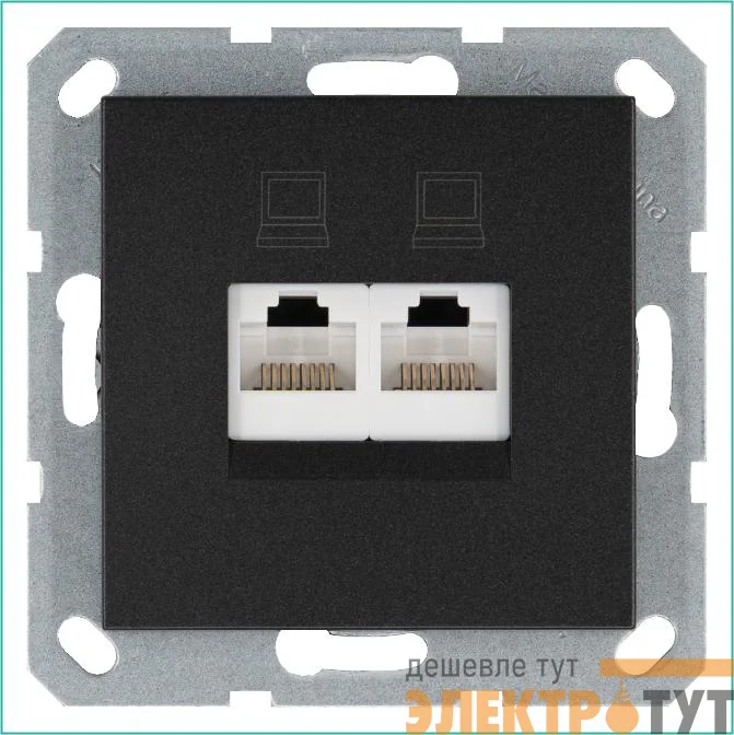 Розетка компьютерная 2-м RJ45 IP20 кат. 6 механизм антрацит Jasmart G6108B