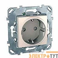 Механизм розетки 1-м СП 2мод. Unica Хамелеон 16А IP20 250В с заземл. защ. шторки быстрозажим. клеммы беж. SchE MGU5.057.25ZD