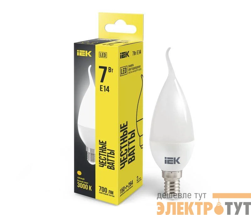 Лампа светодиодная CB35 7Вт свеча на ветру 3000К E14 230В IEK LLE-CB35-7-230-30-E14