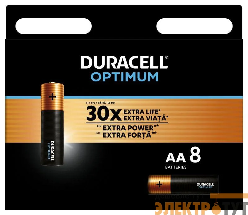 Элемент питания алкалиновый АА 1.5В LR6-8BL Optimum 5014069 (блист.8шт) Duracell Б0056024