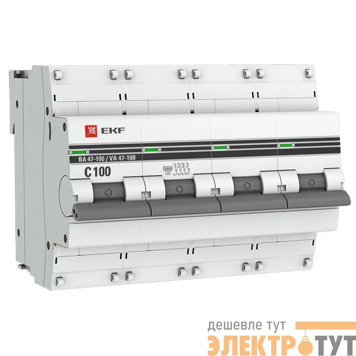 Выключатель автоматический модульный 4п C 100А 10кА ВА 47-100 PROxima EKF mcb47100-4-100C-pro