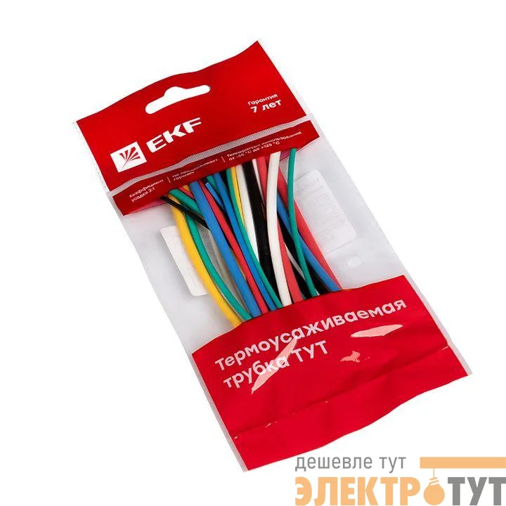 Набор трубок термоусадочных 1/0.5; 1.5/0.75; 2/1; 2.5/1.25; 3/1.5 (6 цветов по 5шт 100мм) PROxima EKF tut-n-2-r