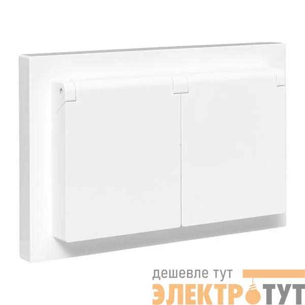 Розетка 2-м СП Эпика 16А IP44 с заземл. защ. шторки с рамкой с крышками механизм бел. EKF UP1-SOW-211-44