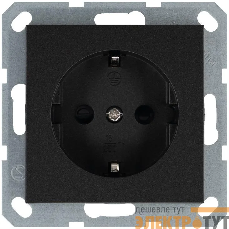 Розетка 1-м Shuko 16А IP20 с заземл. защ. шторки механизм антрацит Jasmart G5501B