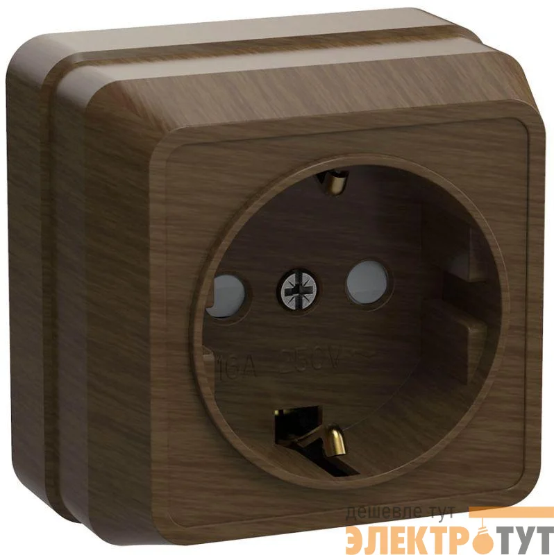 Розетка 1-м ОП Октава РСш20-3-ОД 16А IP20 с заземл. защ. шторки дуб IEK ERO14-K04-16-DC