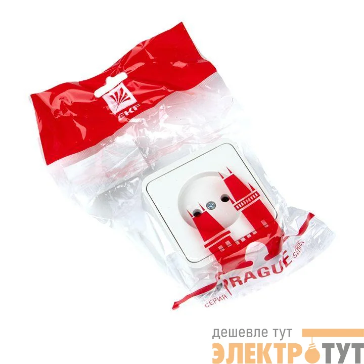 Розетка 1-м ОП Прага 10А IP44 без заземл. бел. EKF EKR10-022-10-44