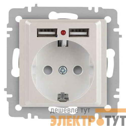 Розетка 1-м СП Accent 6-410-06 16А IP20 250В P+E Schuko + 2хUSB защ. шторки перламутр. Intro Б0063700