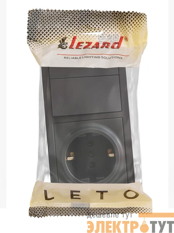 Блок ОП LETO (2-кл. выключатель + 1-м розетка с заземл.) горизонт. черн. бархат LEZARD 752-4200-170BKP
