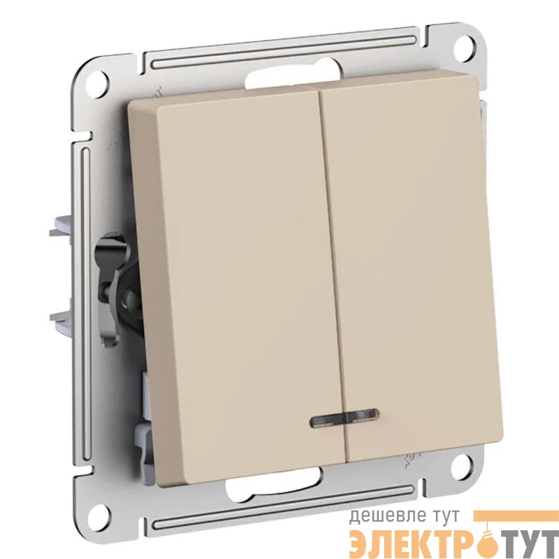 Выключатель 2-кл. AtlasDesign с подсветкой (сх.5а) 10AX мех. песочн. SE ATN001253