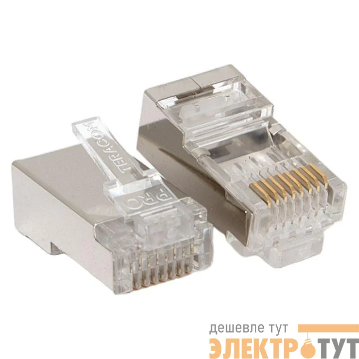 Коннектор RJ45 (8P8C) кат.6 экранир. 30мкд (уп.20шт) TERACOM PRO EKF TRP-PLUG-6FTP-20