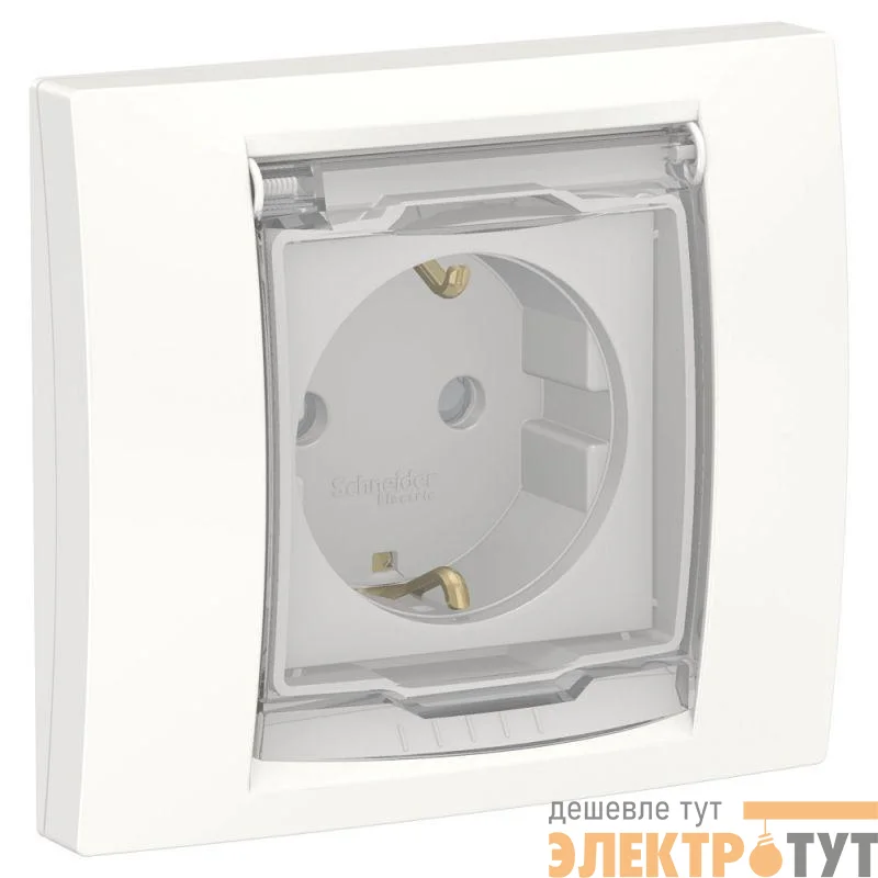 Розетка 1-м СП 2мод. Unica New 16А IP44 с заземл. защ. шторки с крышкой бел. SchE NU003718
