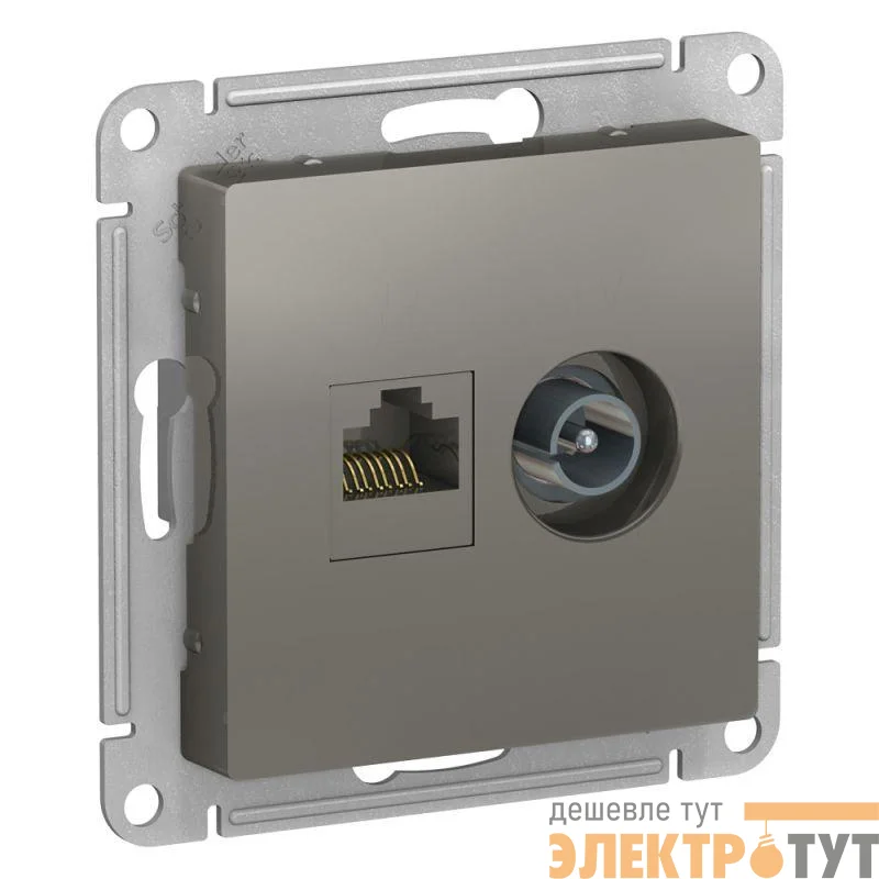 Механизм розетки компьютерной 2-м AtlasDesign RJ45 кат.5E+TV сталь SchE ATN000989