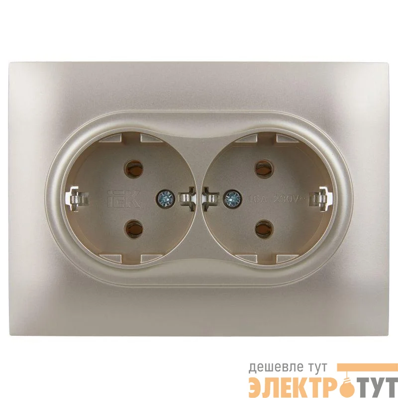 Розетка 2-м SKANDY 16А с заземл. без защ. шторок в сборе SK-R08Sh шампань IEK SK-R21-16-K37-F