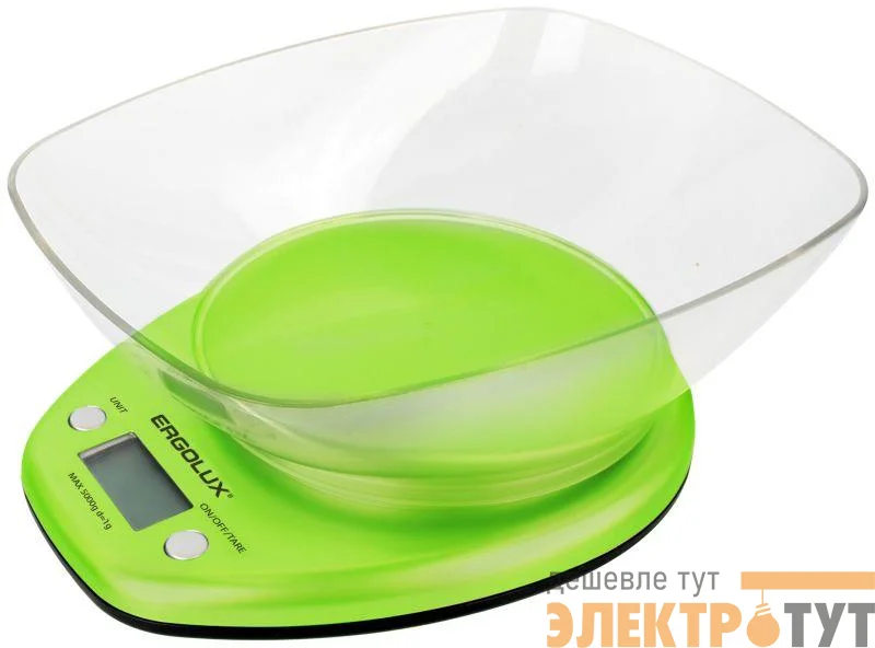 Весы кухонные ELX-SK04-C16 до 5кг со съемной чашей салатовые Ergolux 13605