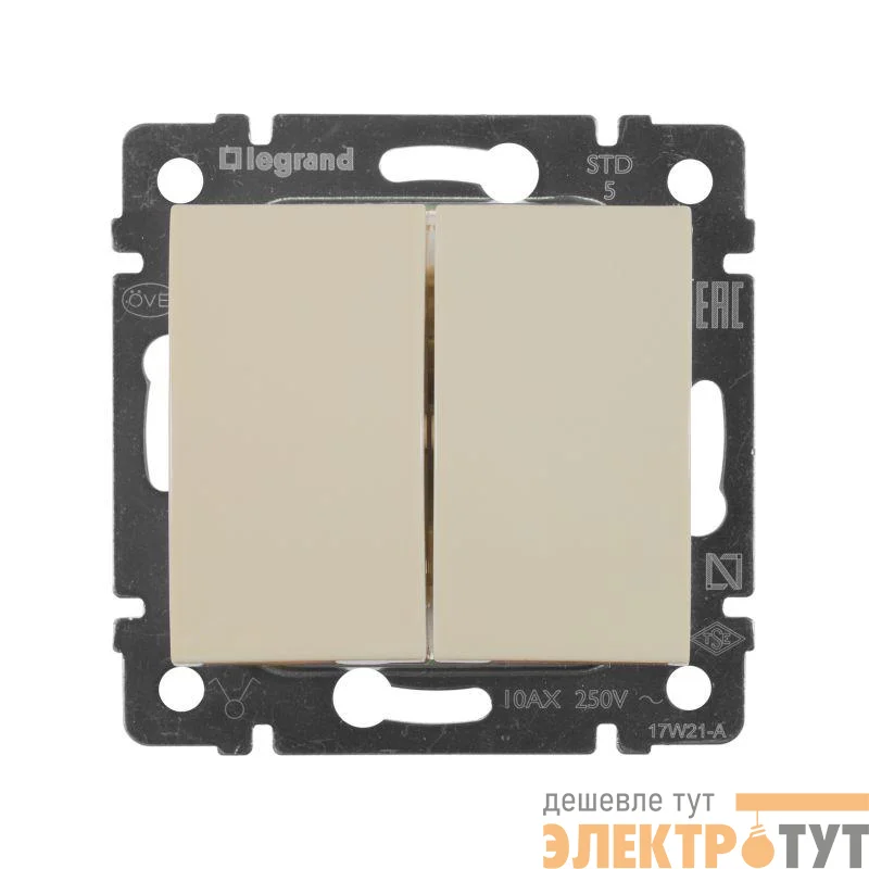 Выключатель 2-кл. СП Valena 10А IP31 250В механизм сл. кость Leg 774305