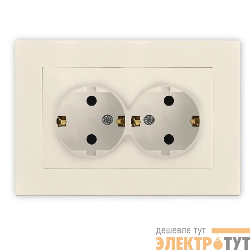 Розетка 2-м СП Афина 16А IP20 с заземл. в сборе сл. кость (ivory) Universal A0128-I