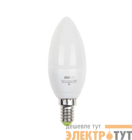 Лампа светодиодная PLED-ECO-C37 5Вт свеча 3000К тепл. бел. E27 400лм 230В JazzWay 2855312A