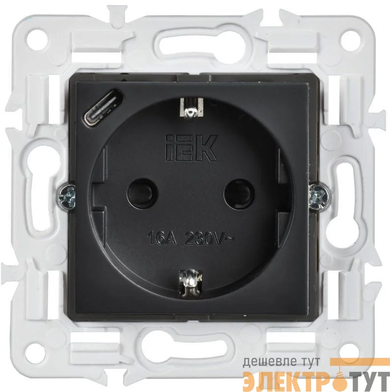 Розетка SKANDY 18Вт 16А с заземл. защ. шторки с USB C SK-R17Bl черн. IEK SK-R14-16-U14-018-K02