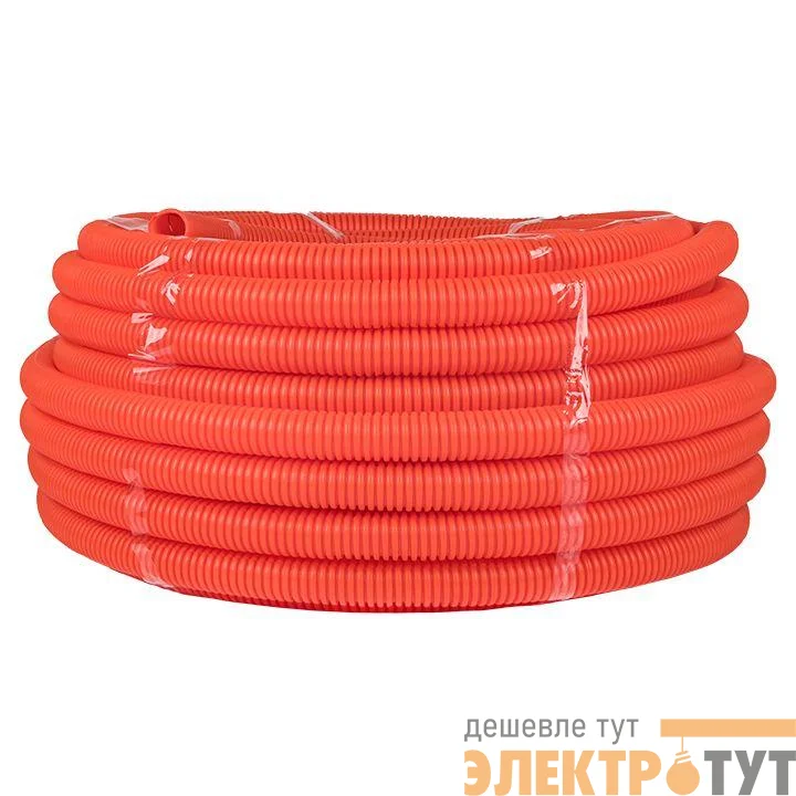 Труба гофрированная ПНД d50мм с протяжкой оранж. (уп.20м) Plast PROxima EKF tpnd-50-o